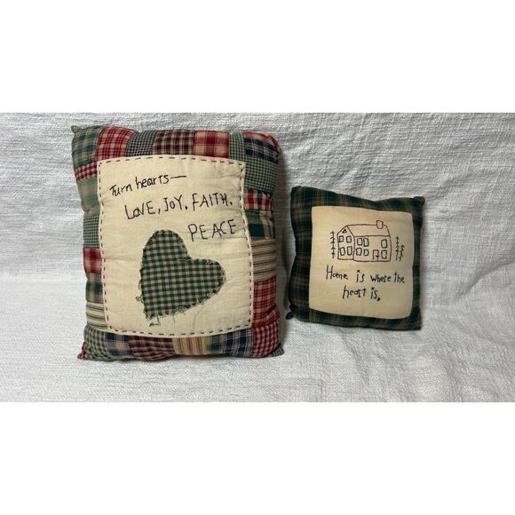 Primitive Country Patchwork Decorative Pillows Set of 2 Rustic Farmhouse Decor - Picture 4 of 5